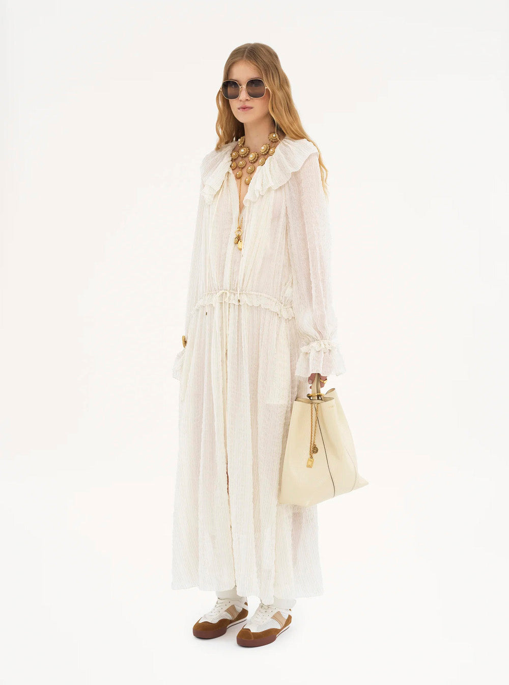 Chloé Women 'Spin' Beige Shoulder Bag With Metal Logo Medals In Grained Leather Woman - 7