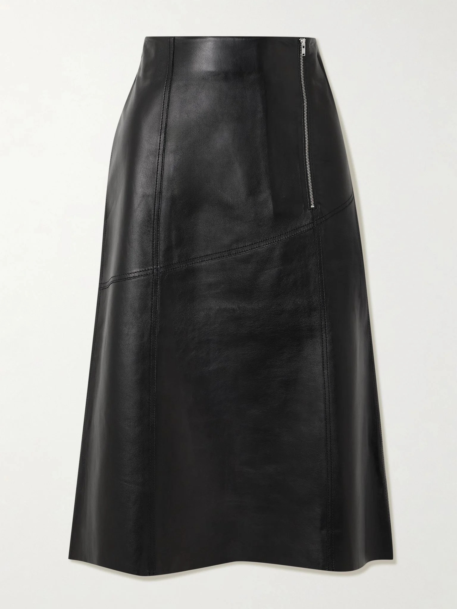 Paneled leather midi skirt Black - 1