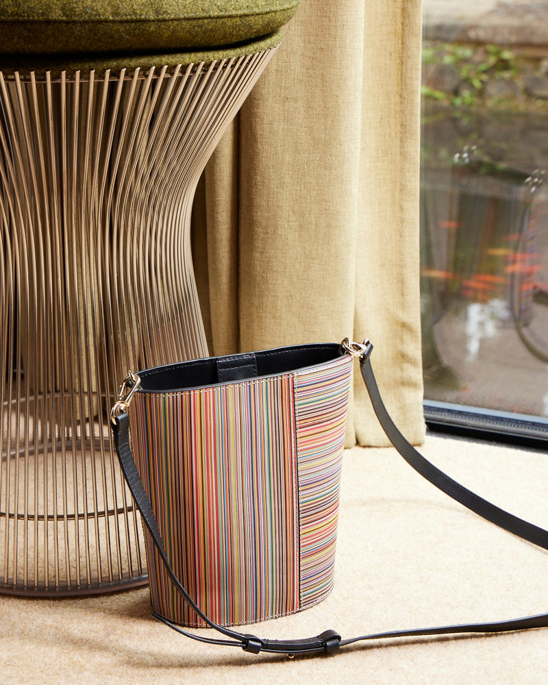 Leather 'Signature Stripe' Bucket Bag 10
