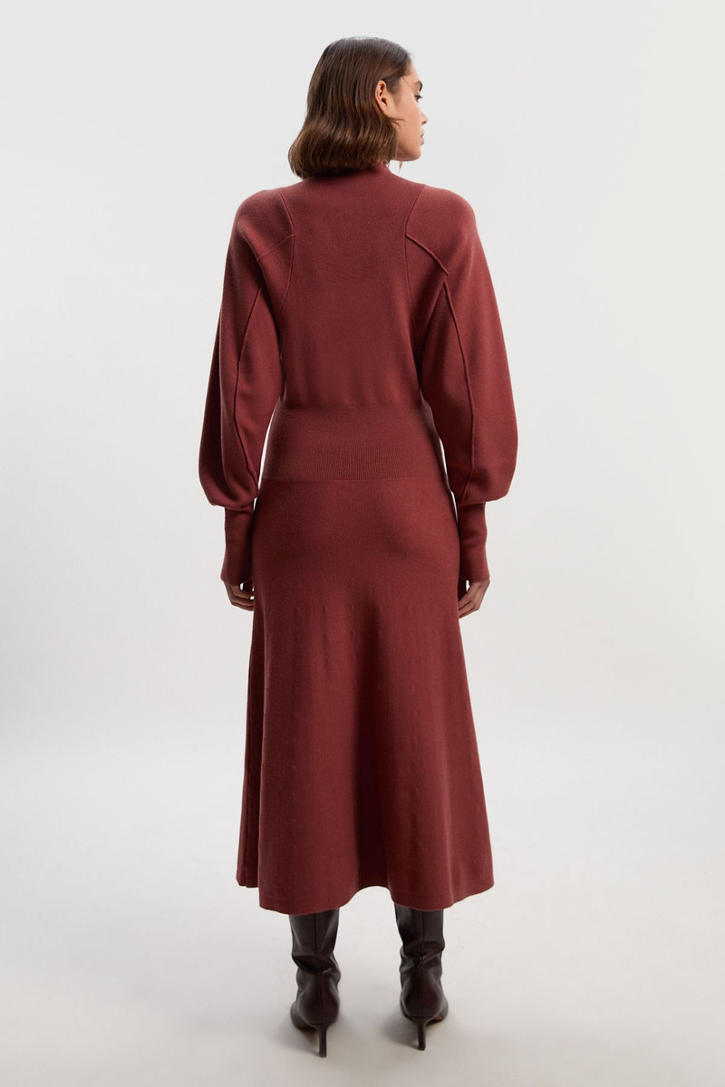 Wool Look Rounded Sleeve Knit Midi Dress 5