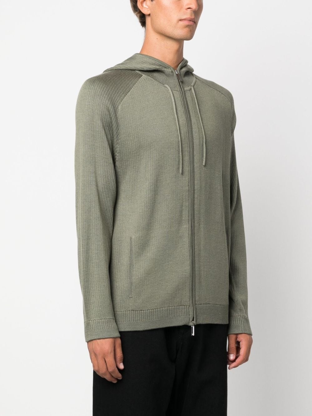 ribbed-knit zip-up hoodie - 3