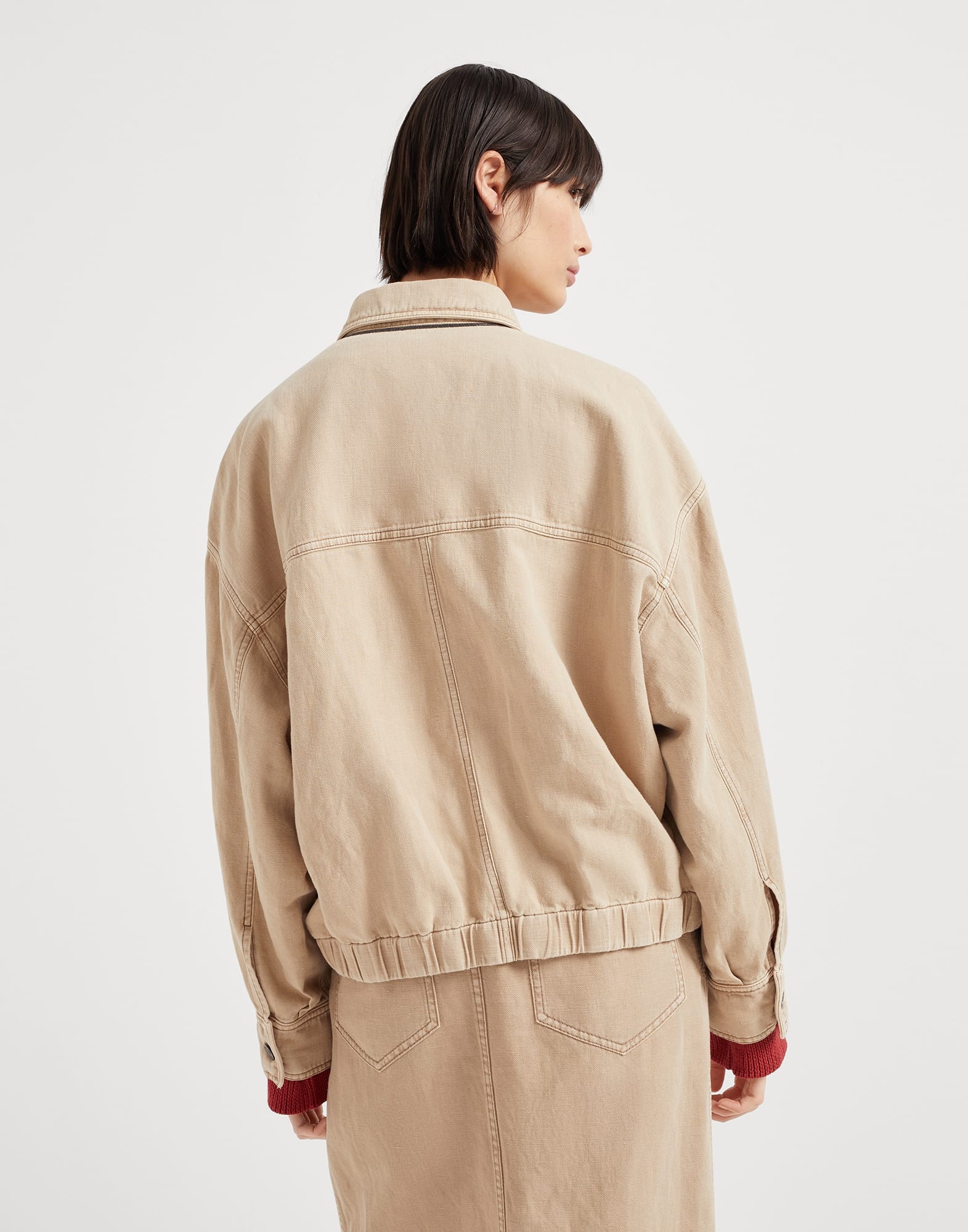 Garment-dyed cotton and linen cover four-pocket jacket with monili - 2
