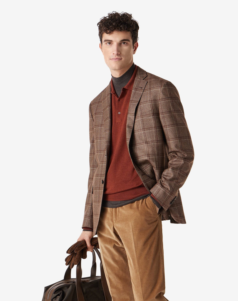 CORNELIANI Dark brown overcheck 130’s wool jacket outlook