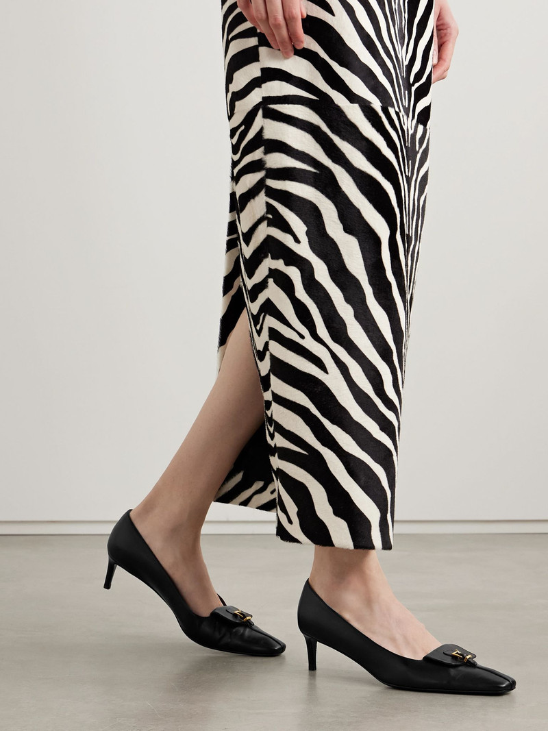 KHAITE Celia Pocket buckled leather pumps Black outlook