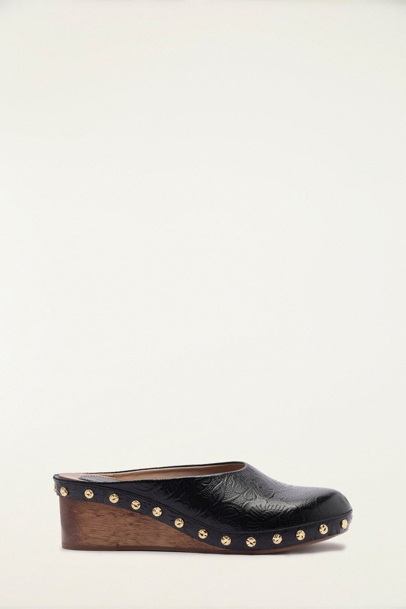 Black Embossed Wedge Clog 3