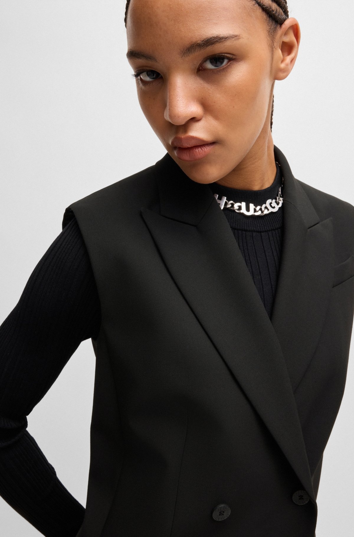 REGULAR-FIT SLEEVELESS JACKET WITH DOUBLE-BREASTED FRONT - 5