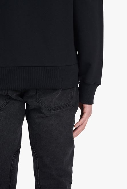 Black eco-designed cotton sweatshirt with small flocked white Balmain logo - 8