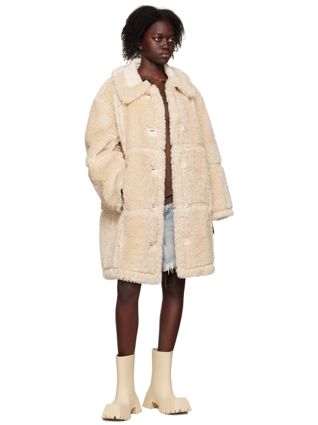 Beige Samira Reversible Faux-Fur Coat - 5