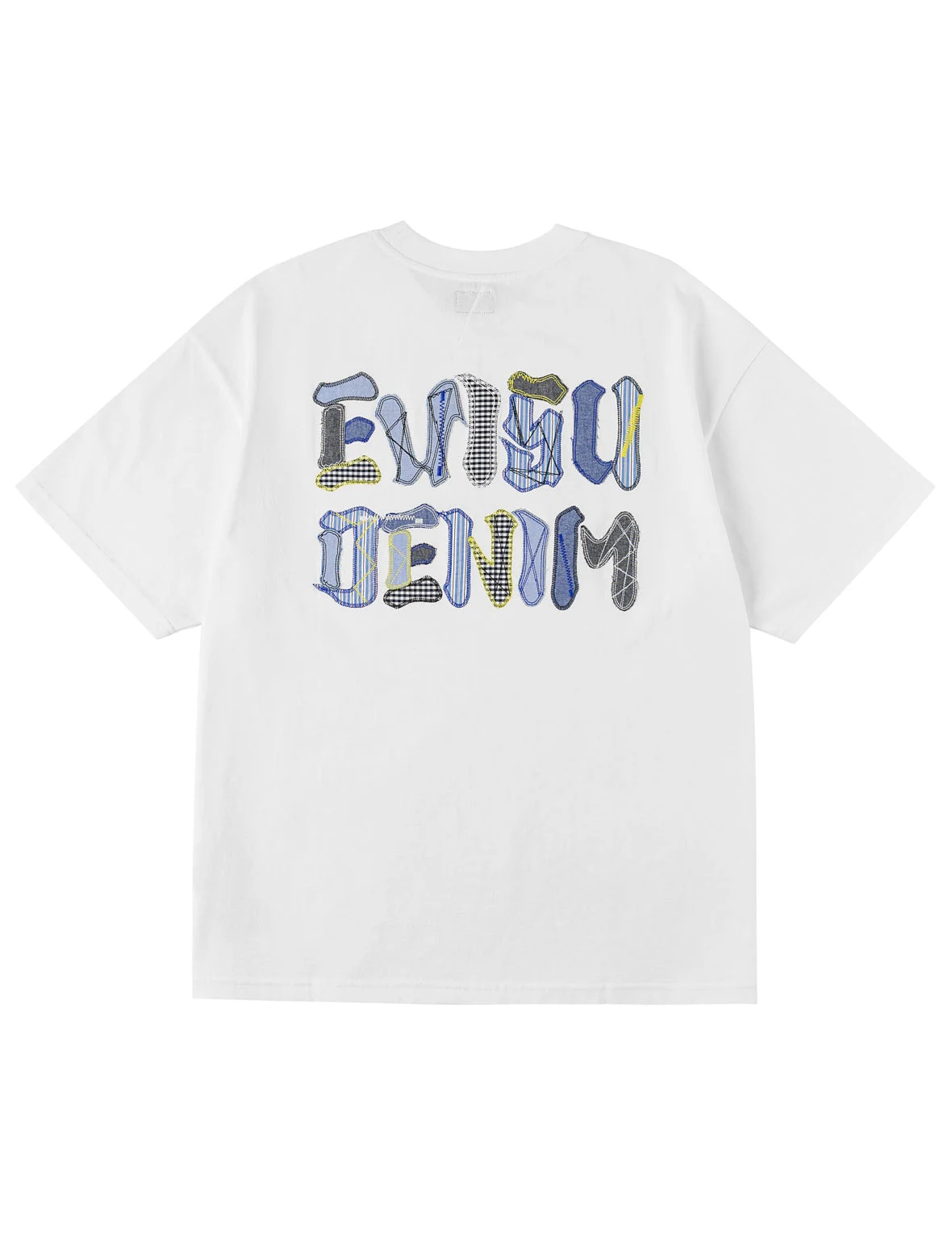 Fabric-mix Patchwork Seagull and Logo Applique T-shirt - 1