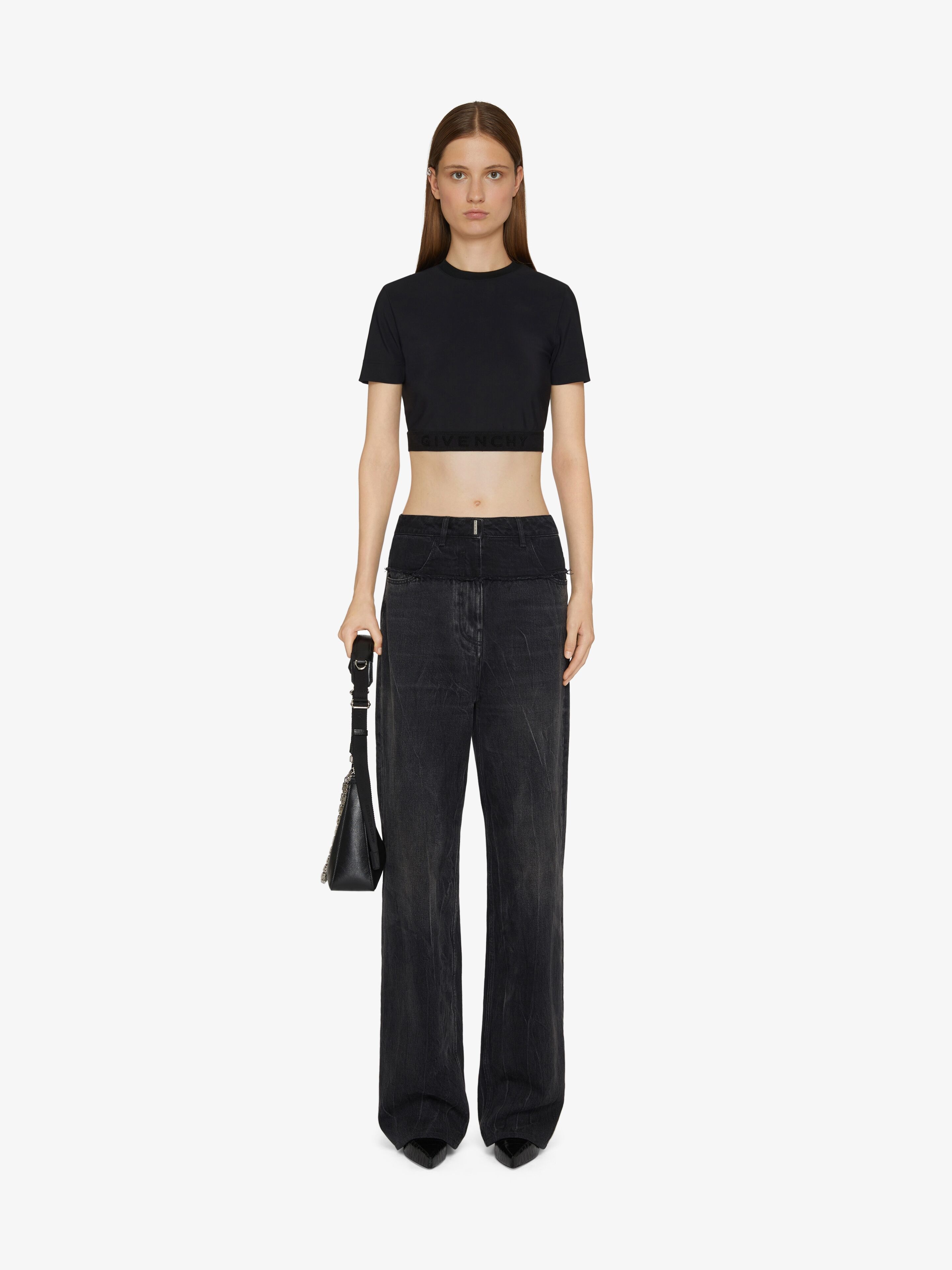 CROPPED T-SHIRT IN JERSEY WITH GIVENCHY BAND - 2