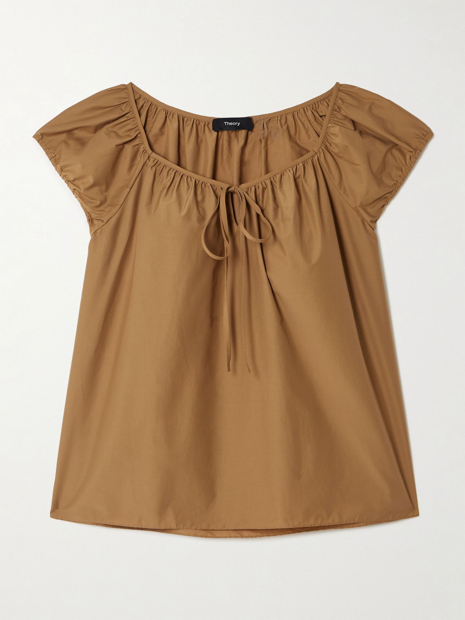 Tie-neck cotton-blend poplin blouse Brown - 1