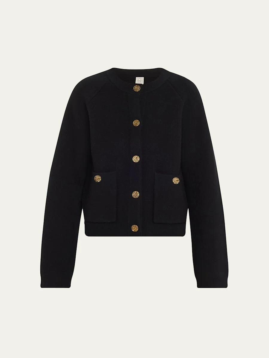 Hammered Button Wool Cashmere Cardigan - 1