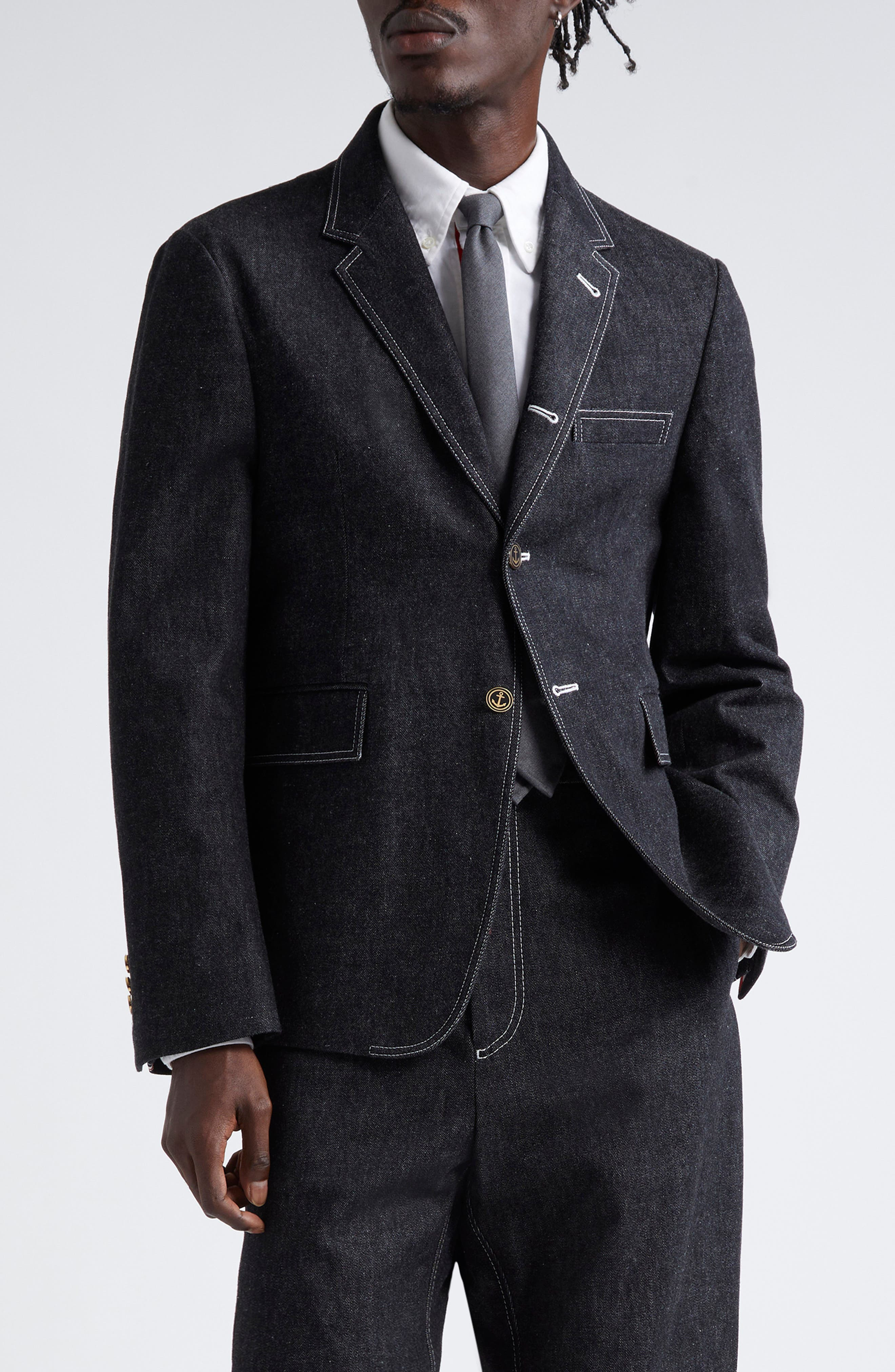 Thom Browne Unconstructred Classic Denim Sport Coat in Black at Nordstrom - 1