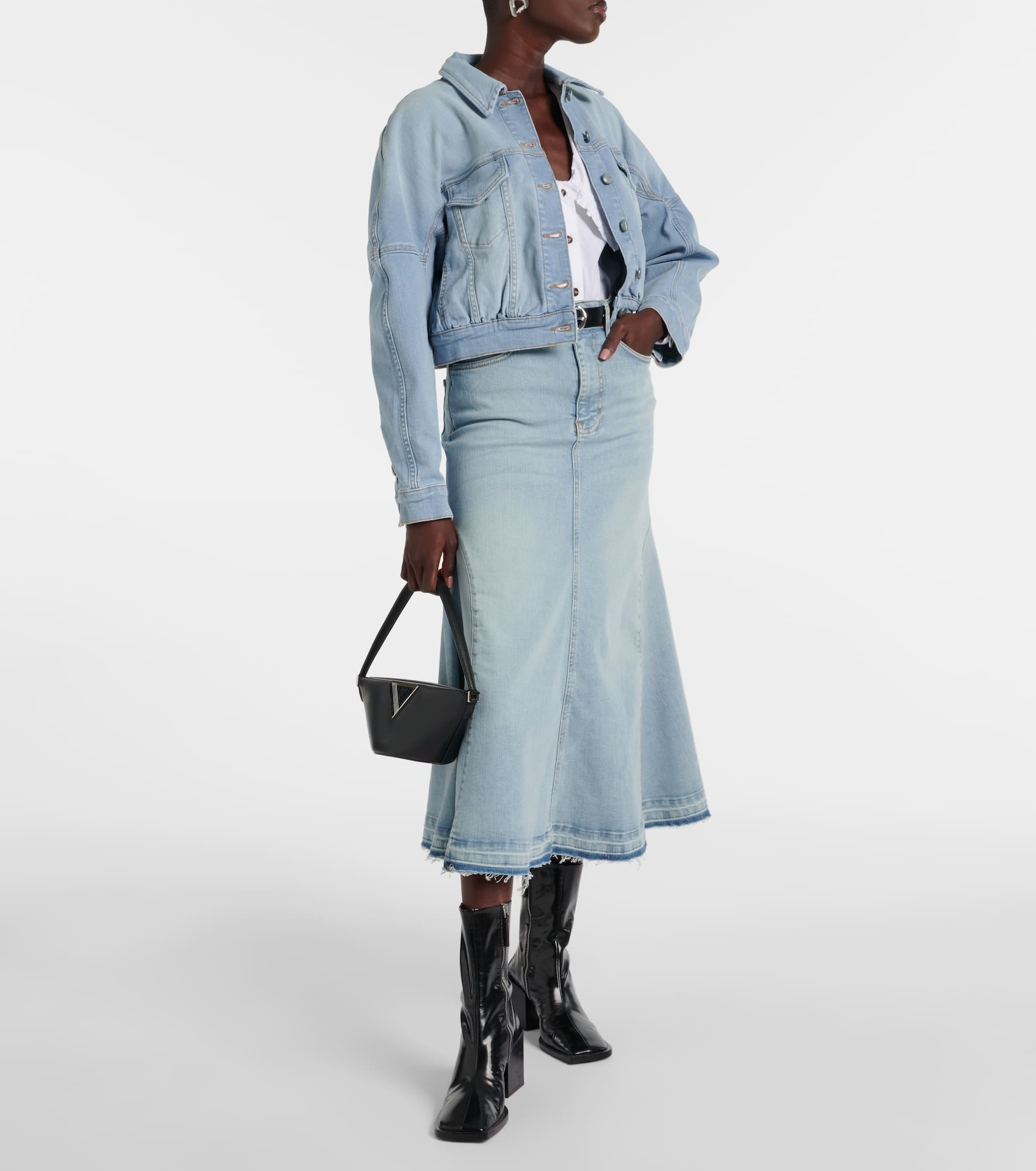 High-rise denim midi skirt - 2