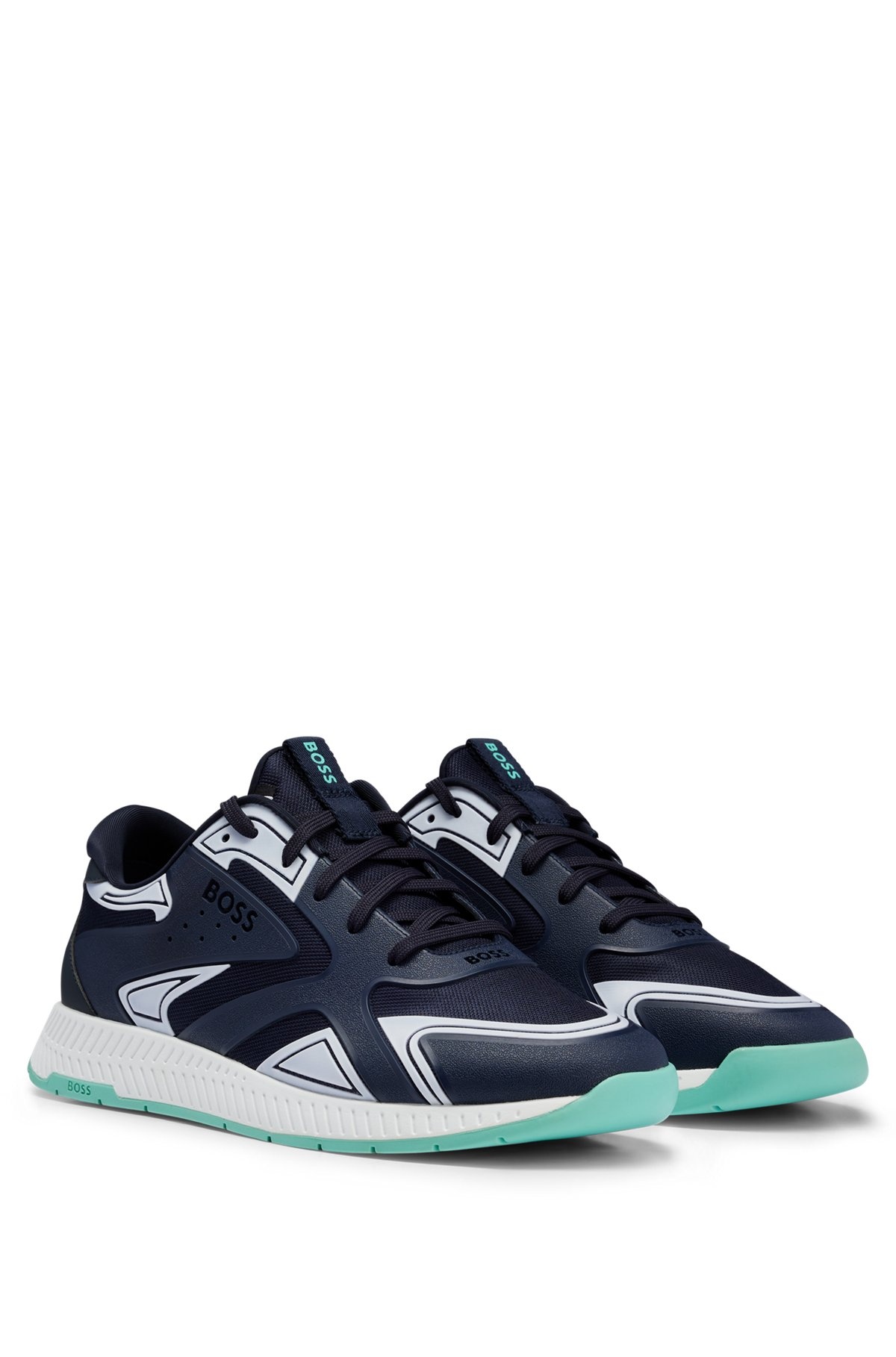 MIXED-MATERIAL LACE-UP TRAINERS WITH TONAL BRANDING - 2