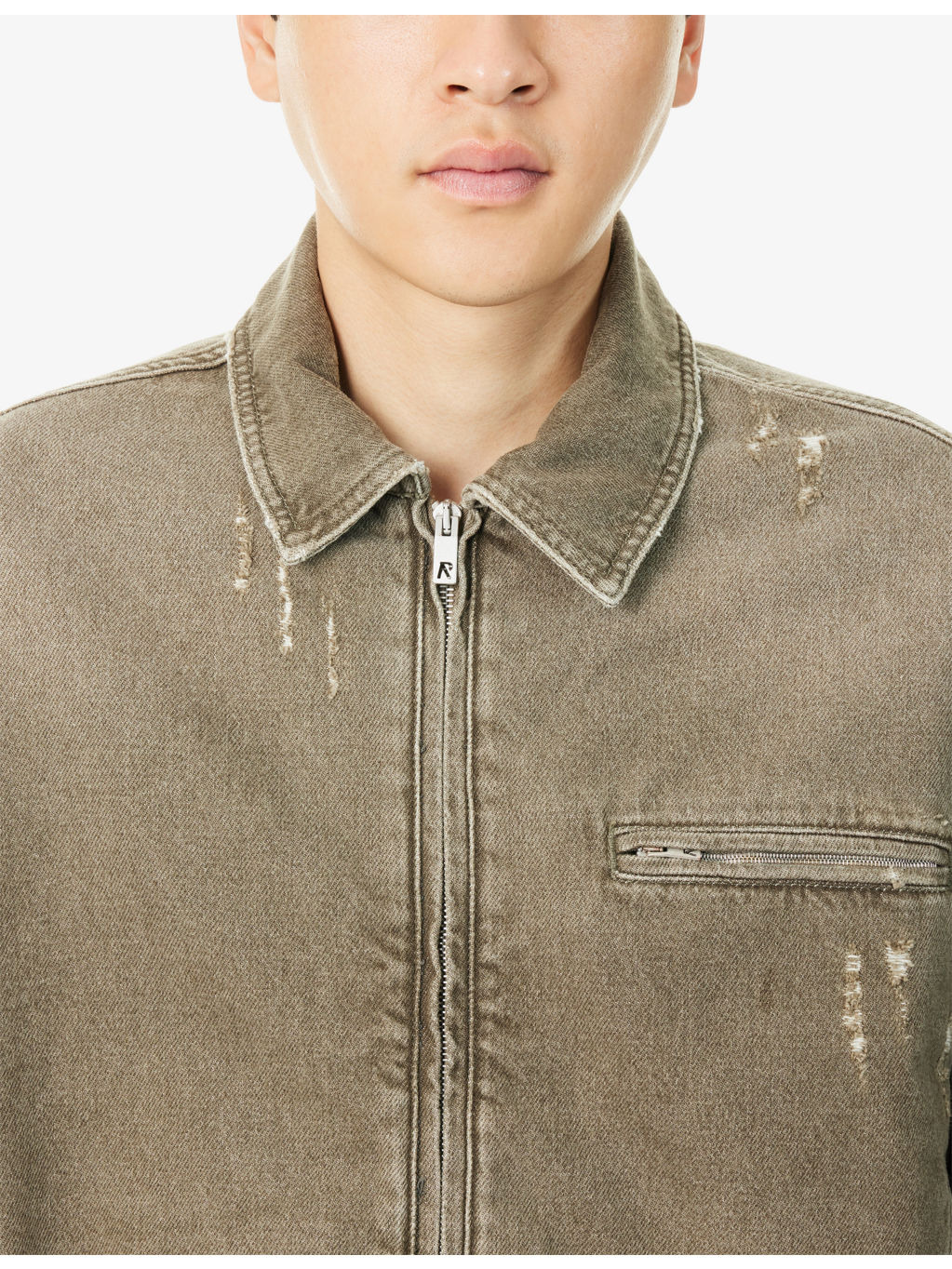 Distressed Collared Denim Jacket - 5