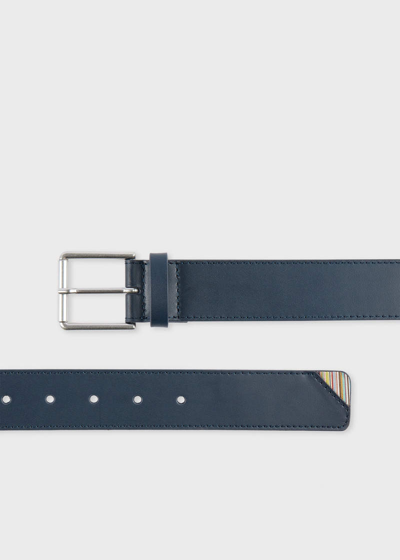 Navy 'Signature Stripe' Corner Leather Belt 1