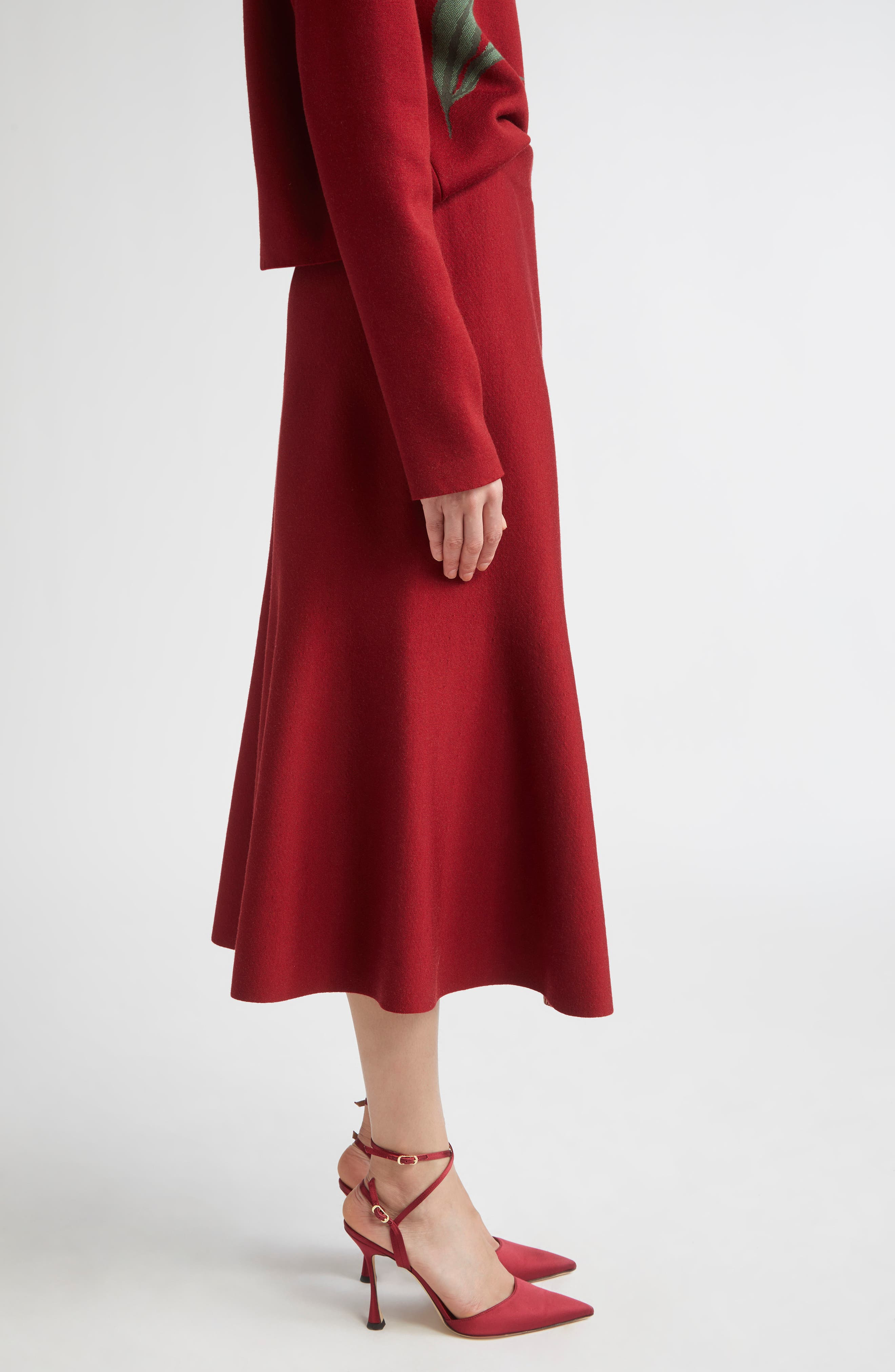 Carolina Herrera Floral Jacquard Flared Skirt in Garnet Multi at Nordstrom - 3