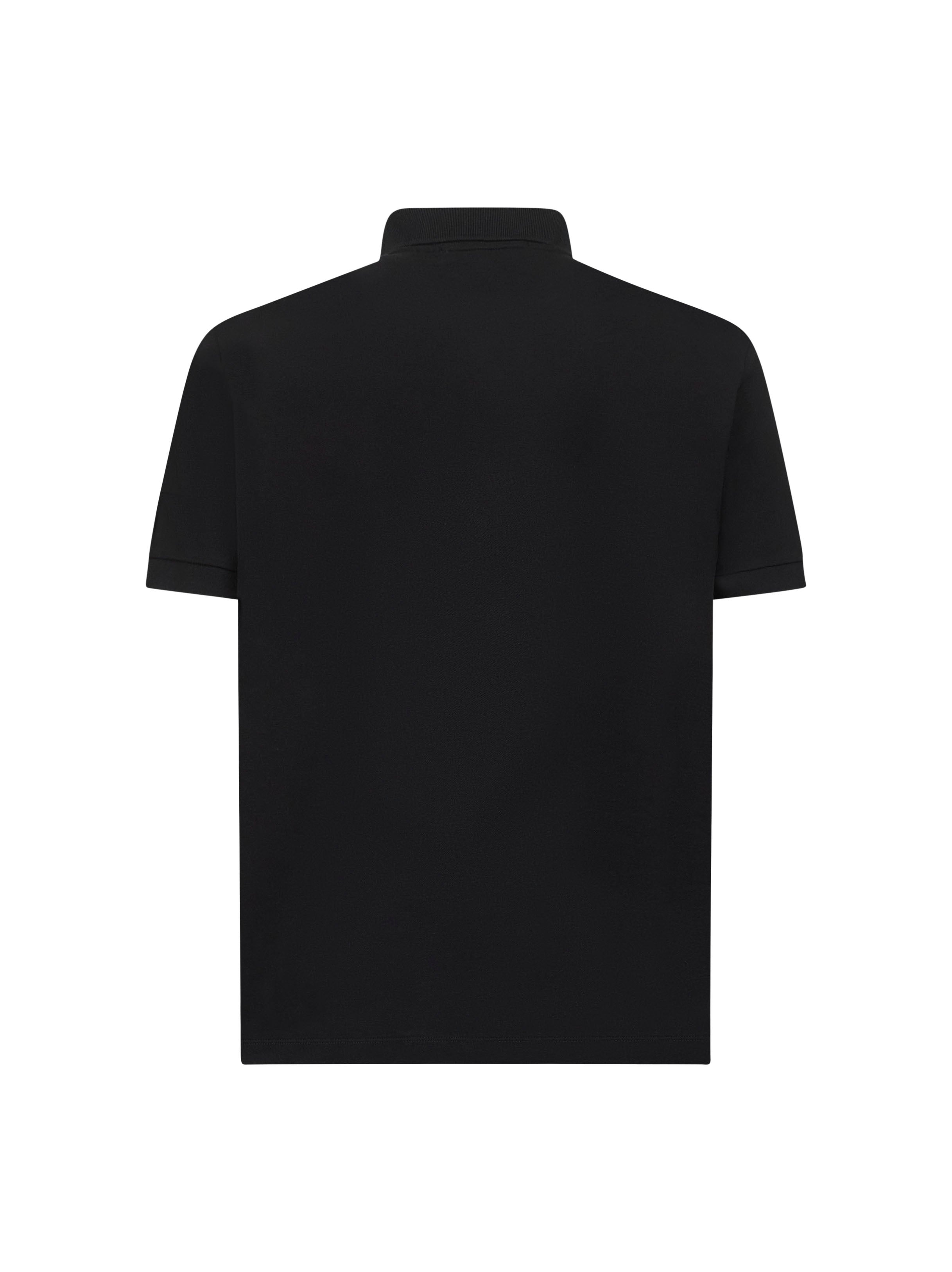 Black stretch pique Compass patch polo shirt - 2