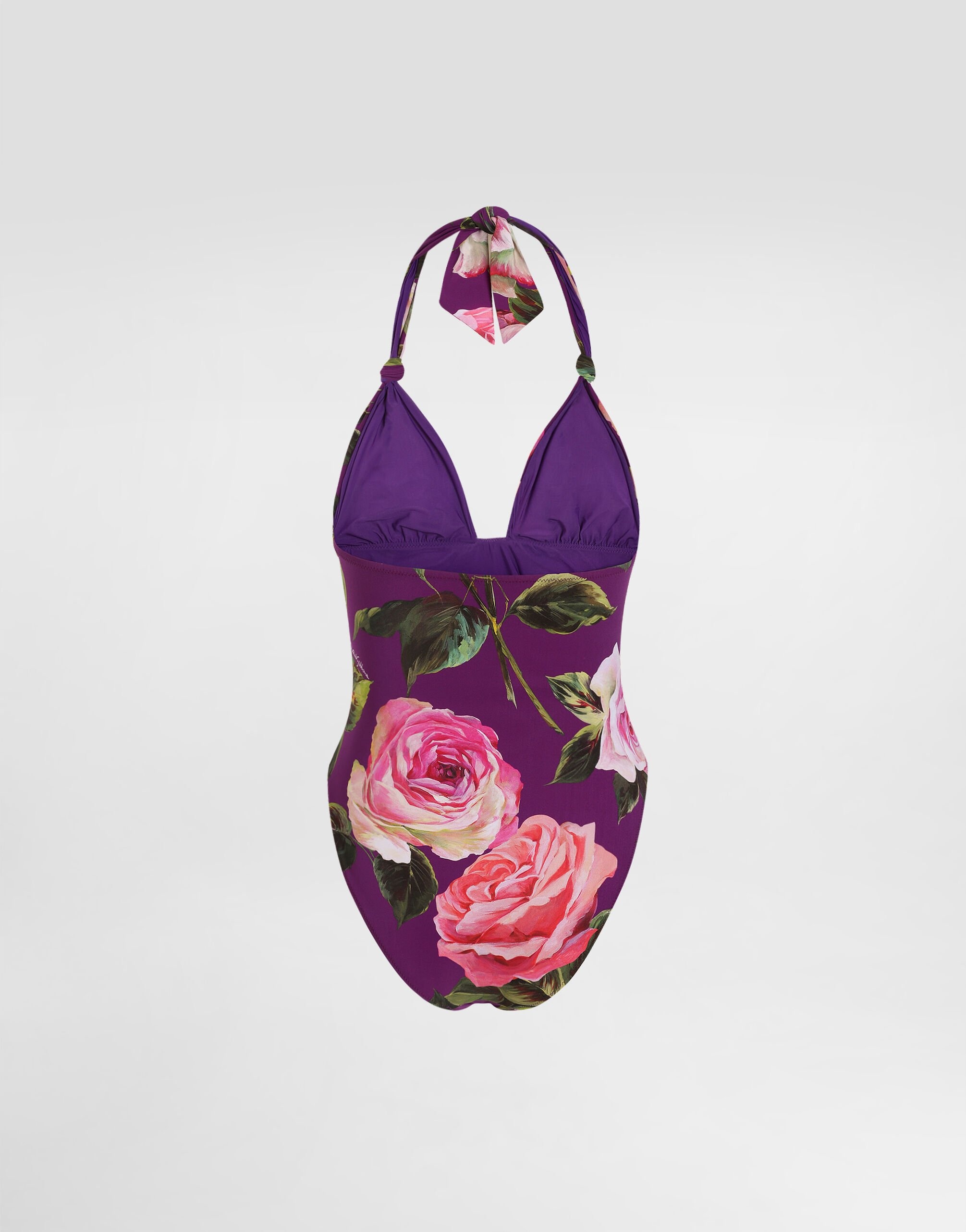 Rose-print one-piece V-neck swimsuit - 2