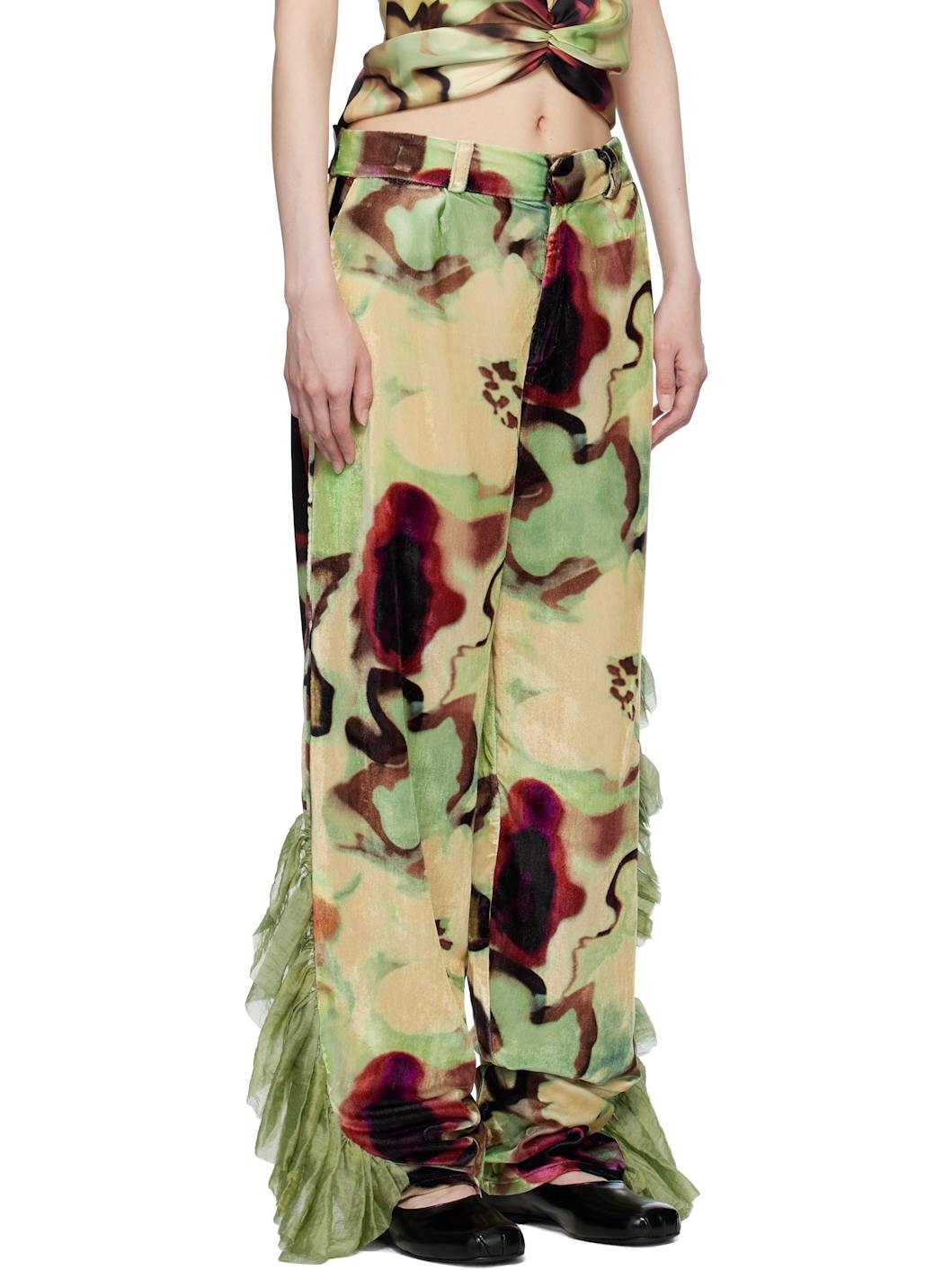 Beige & Green Dante Ruffle Trousers - 2