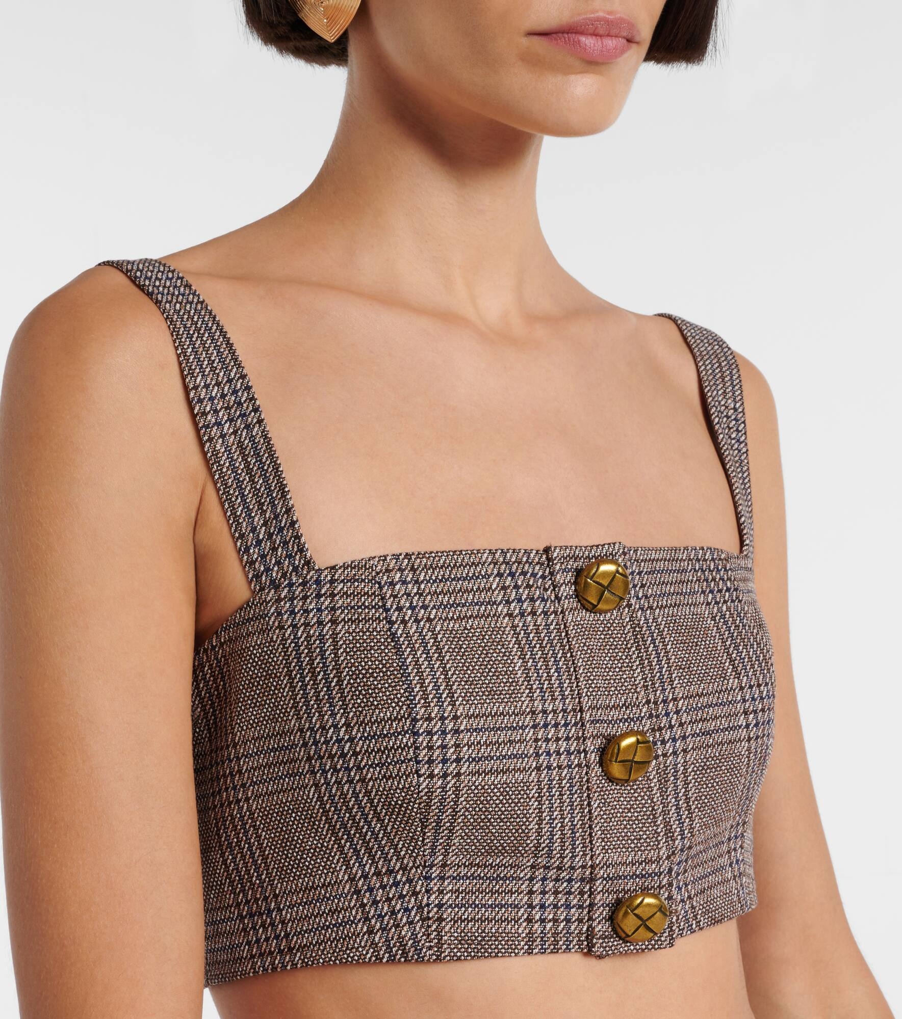 Checked cotton and linen bra top - 4