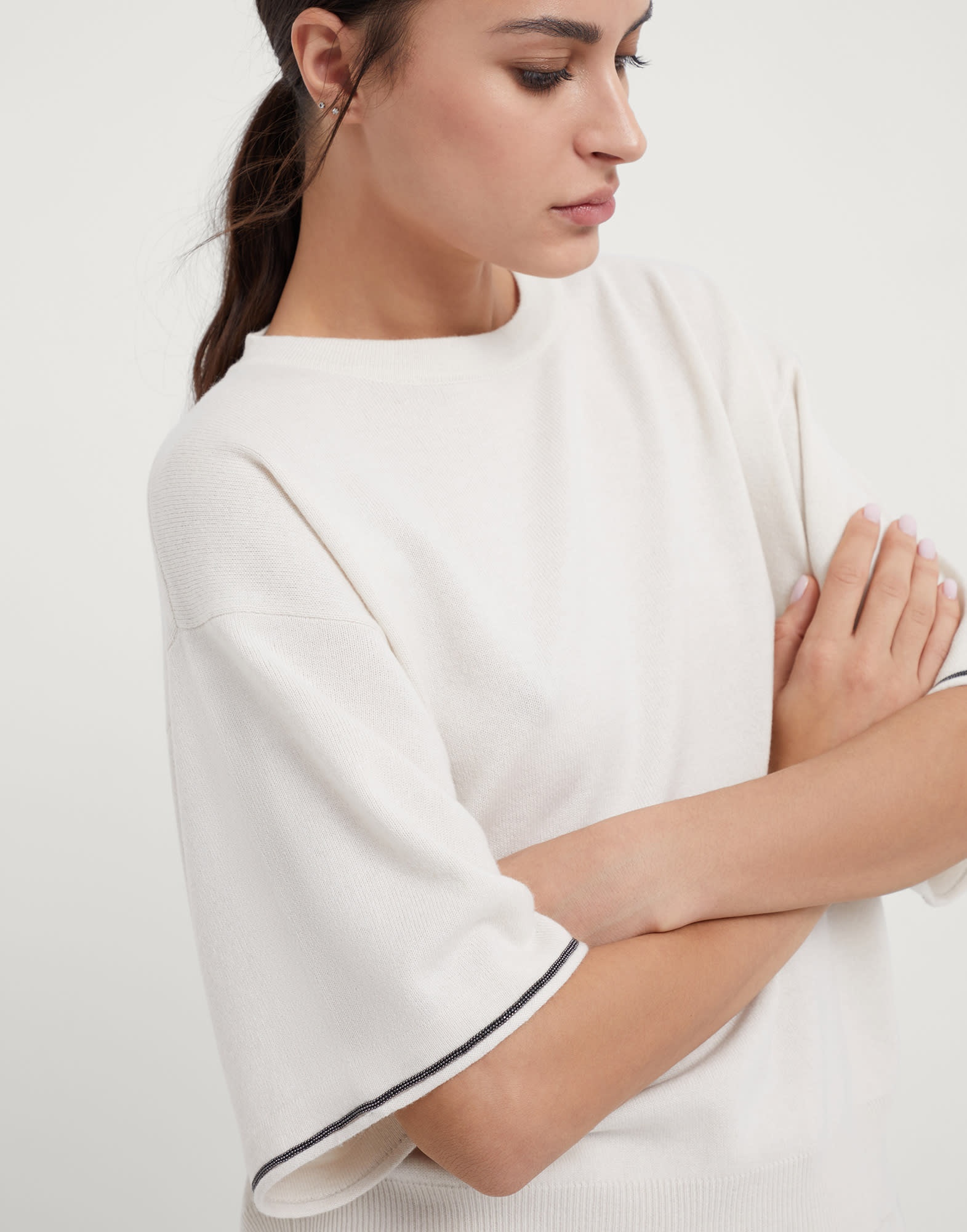 Virgin wool, cashmere and silk sweater with shiny cuff details - 3