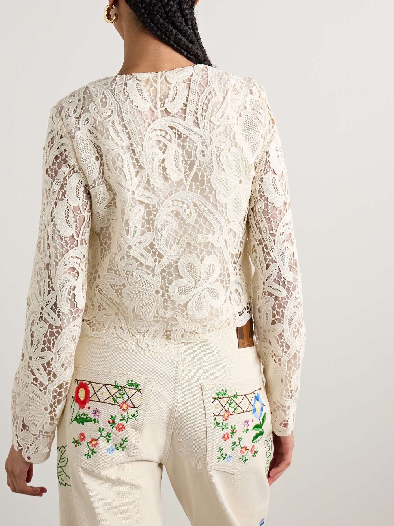 Caris cropped guipure lace jacket Cream - 4