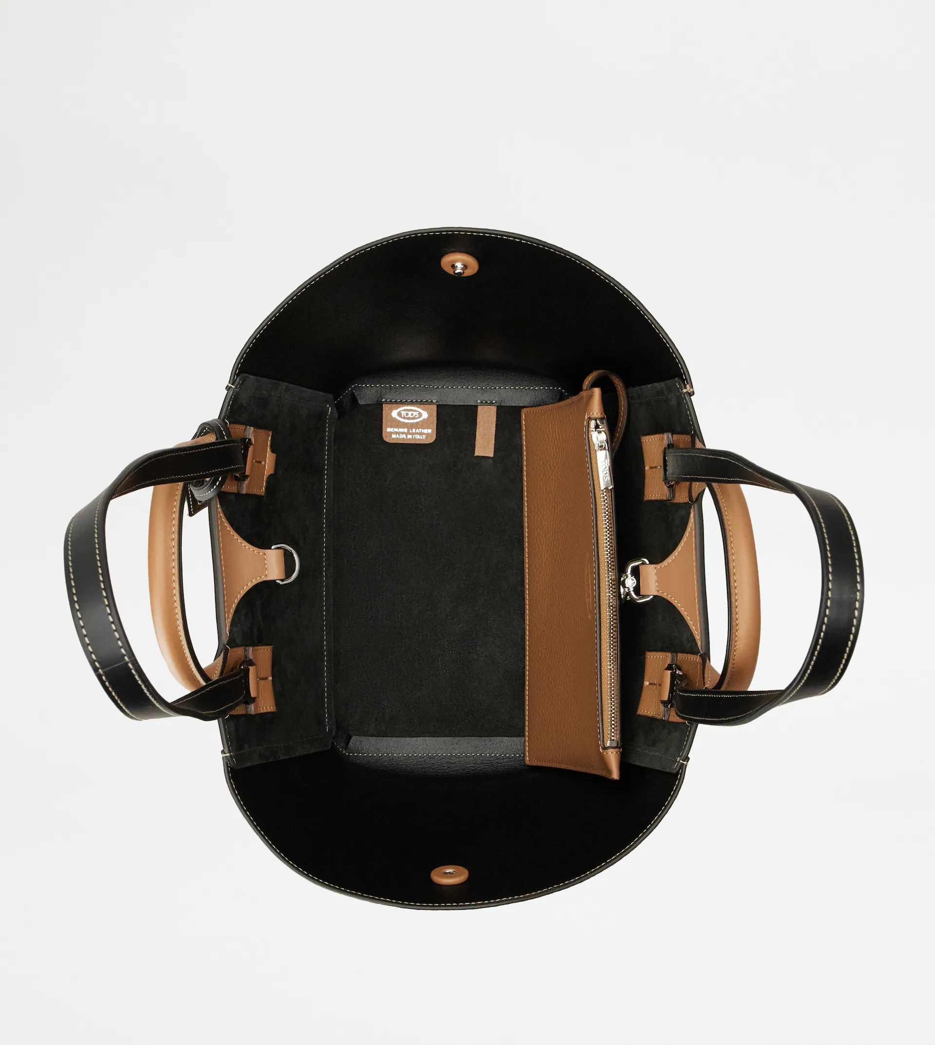 TOD'S DOUBLE UP SHOPPING BAG IN LEATHER SMALL - BROWN, BLACK - 7
