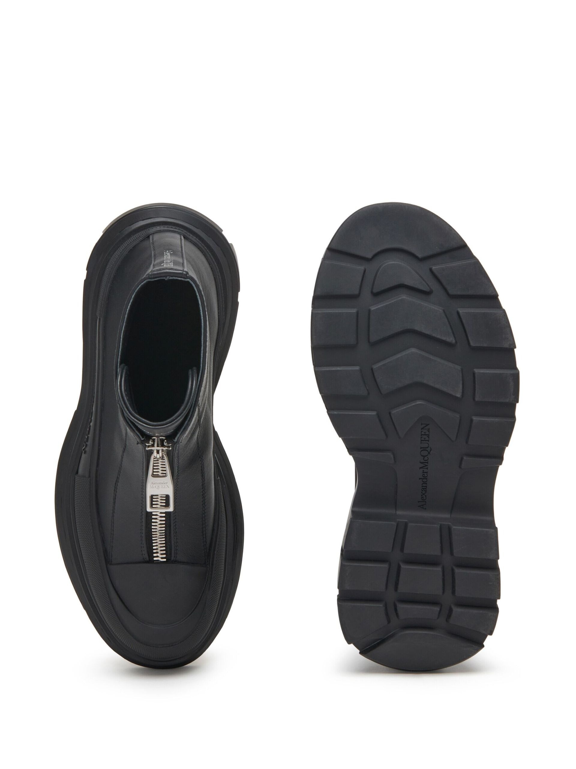 Black Tread Slick Leather Boots - 4