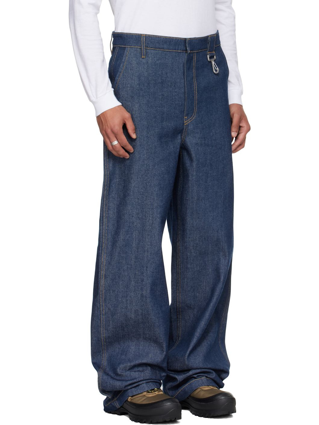 Navy Concealed Button Straight Leg Jeans - 2