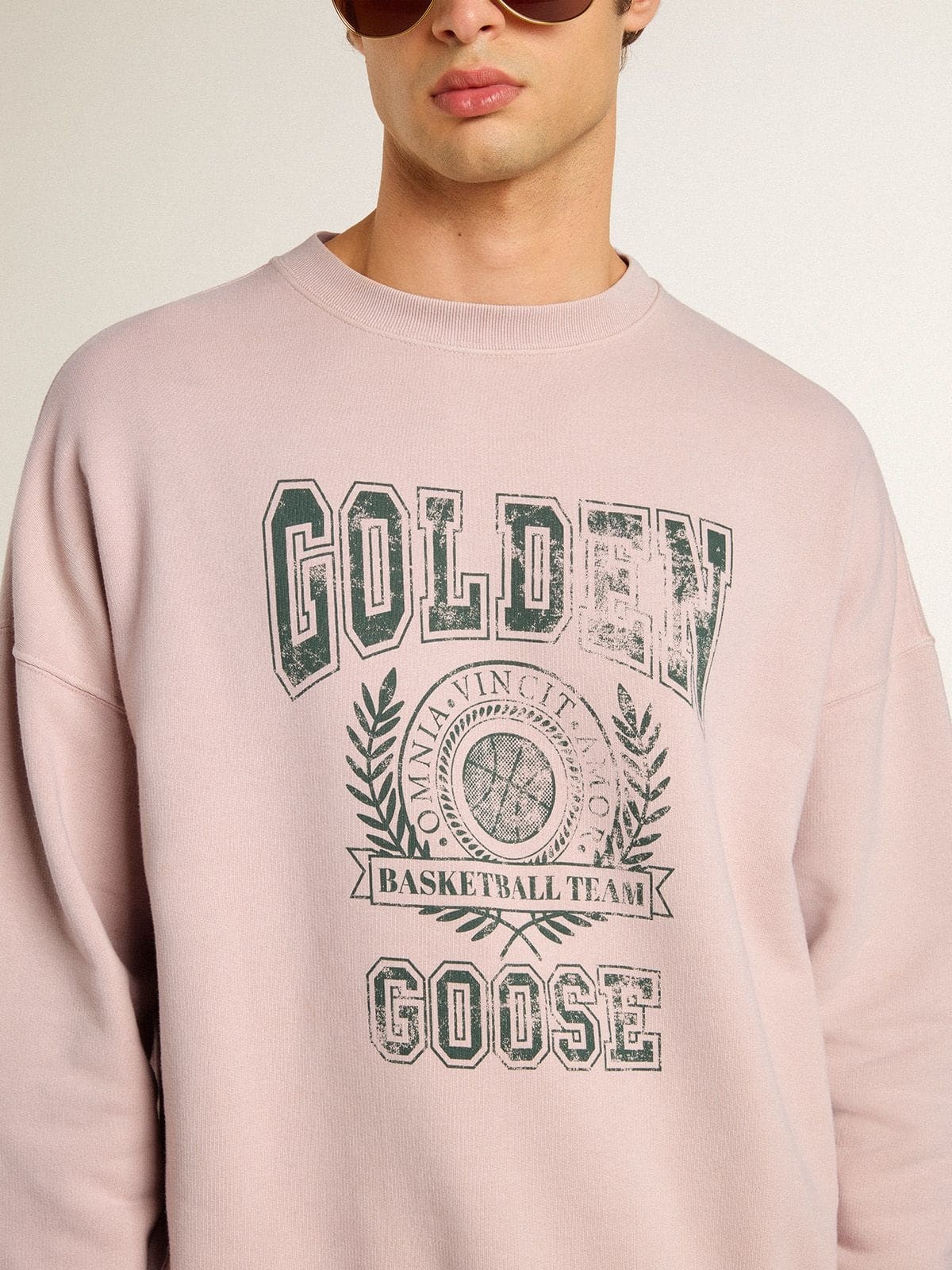 Old rose unisex round neck sweatshirt with green logo print - 5