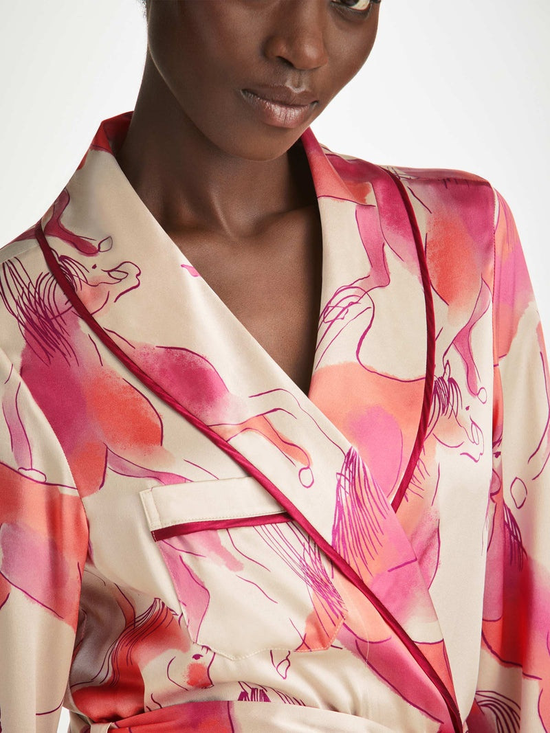 Women's Long Dressing Gown Brindisi 96 Silk Satin Cream 5