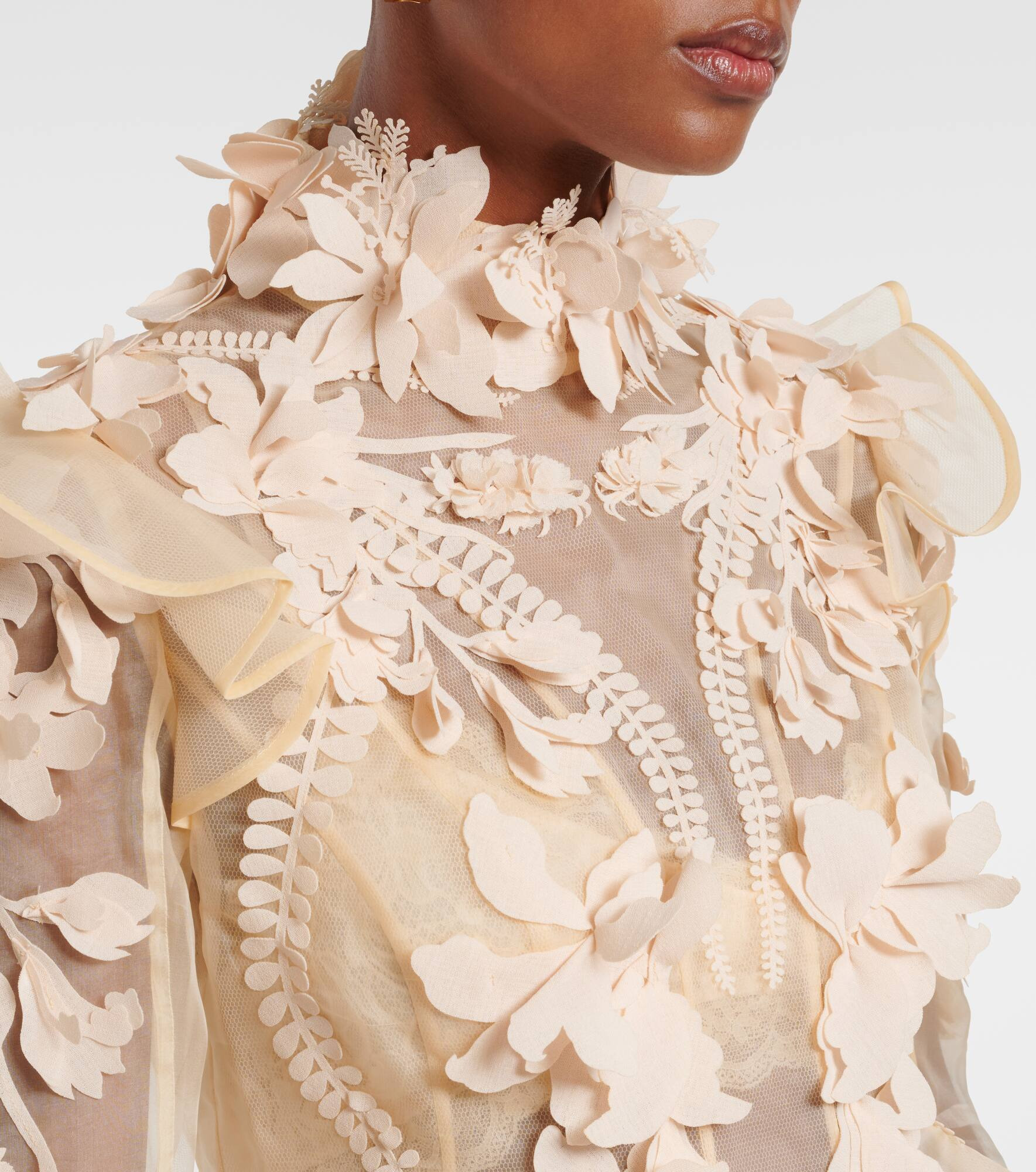 Hypnotic floral-appliqué silk blouse - 4