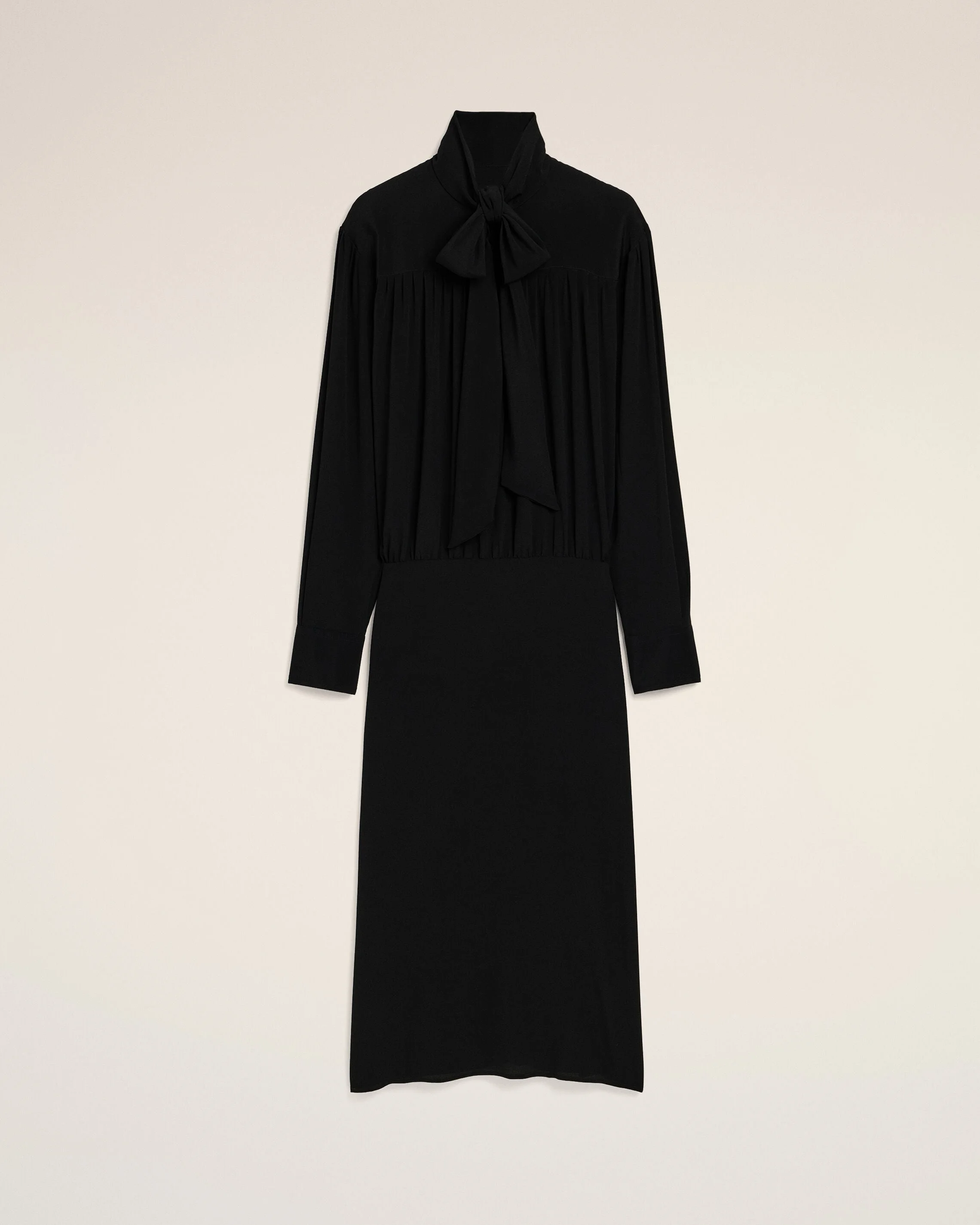 BLACK MIDI LAVALLIERE SILK-BLEND DRESS - 1