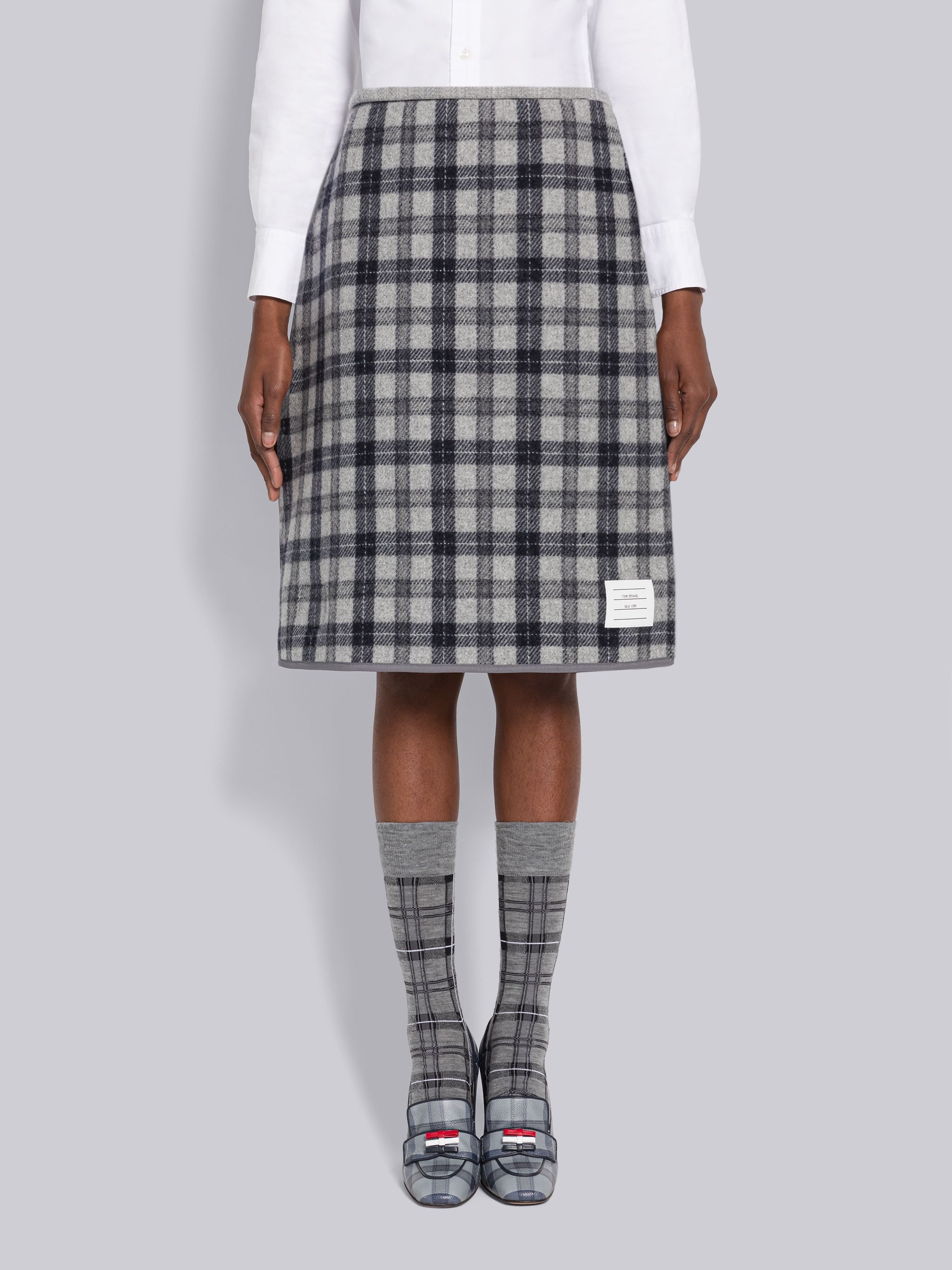 Double Face Wool Tartan Reversible Wrap Skirt - 1