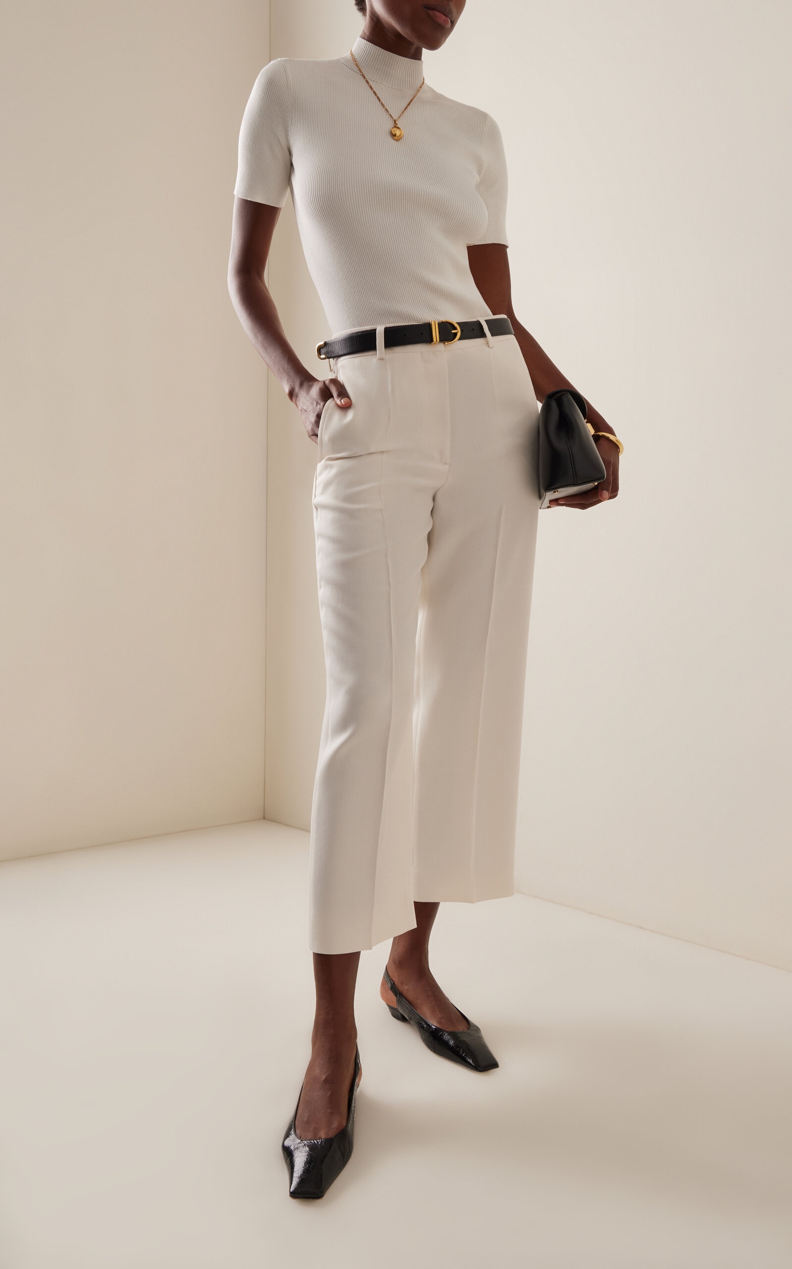 Cropped Straight-Leg Trousers off-white - 2