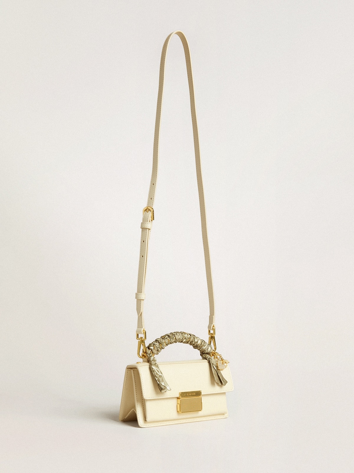 Small Venezia Bag in butter-colored boarded leather with braided scarf and double charm - 2