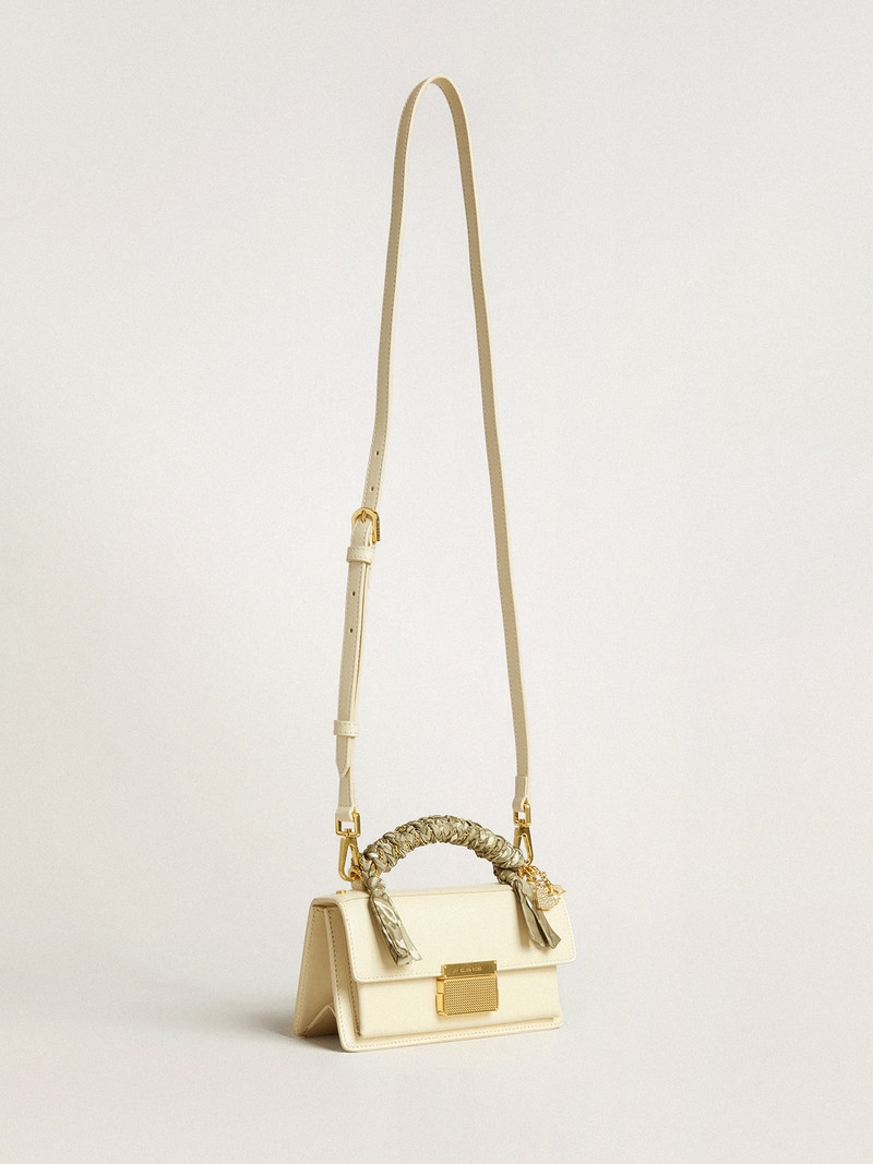Golden Goose Small Venezia Bag in butter-colored boarded leather with braided scarf and double charm outlook