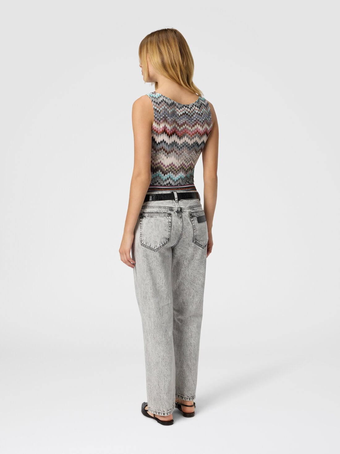 Sleeveless Top in Viscose with Zigzag Pattern - 3