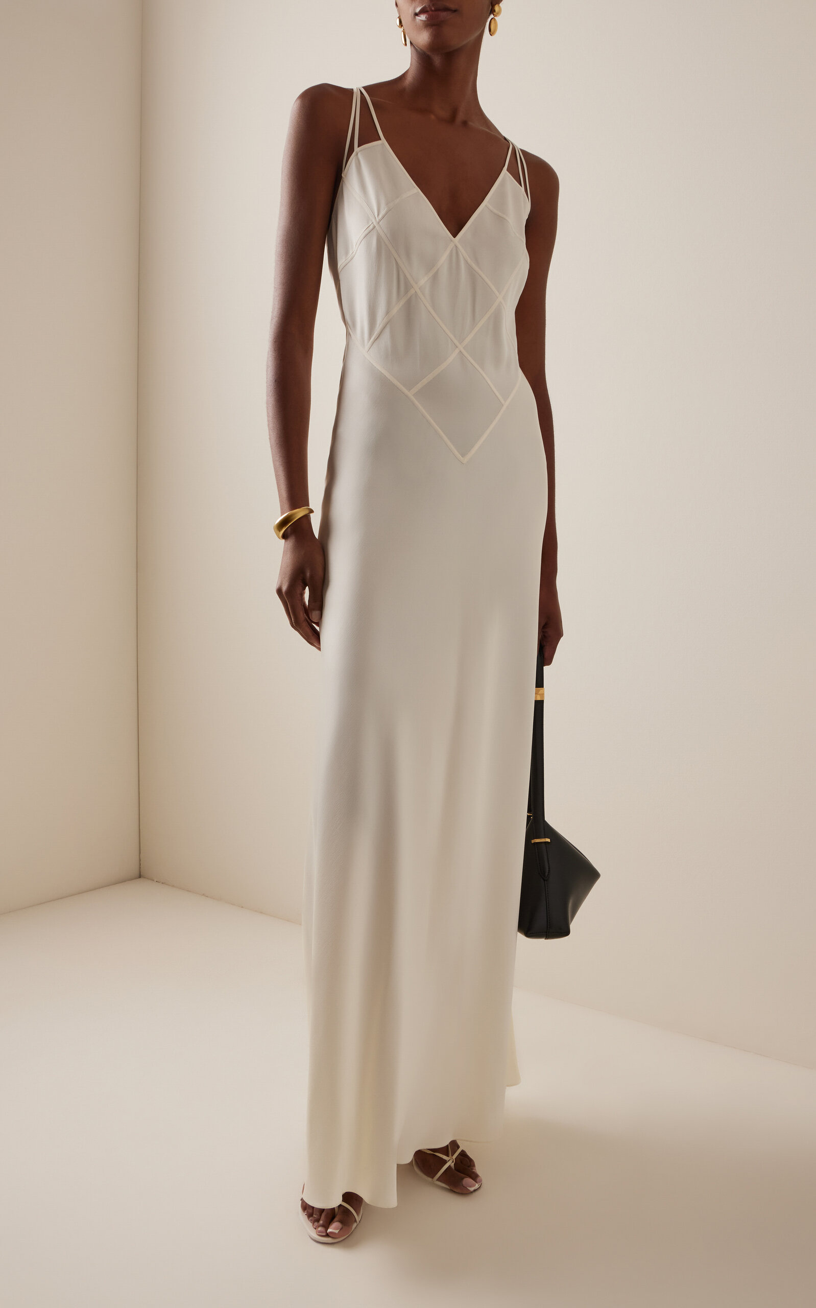 Melania Open-Back Satin Maxi Slip Dress ivory - 2