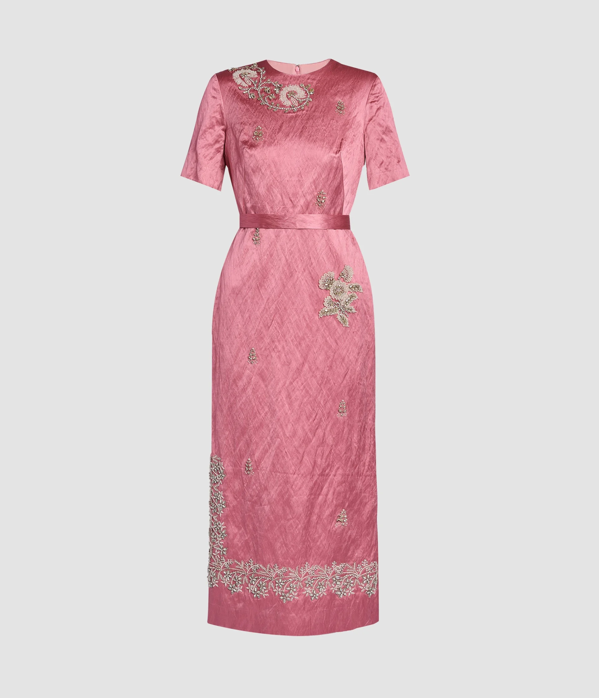 EMBELLISHED TEXTURED SATIN MIDI PENCIL DRESS - 1