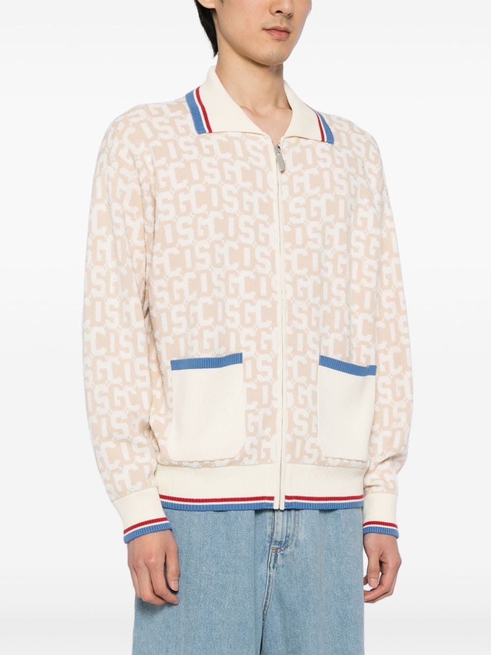 logo intarsia-knit zip-up cardigan - 3