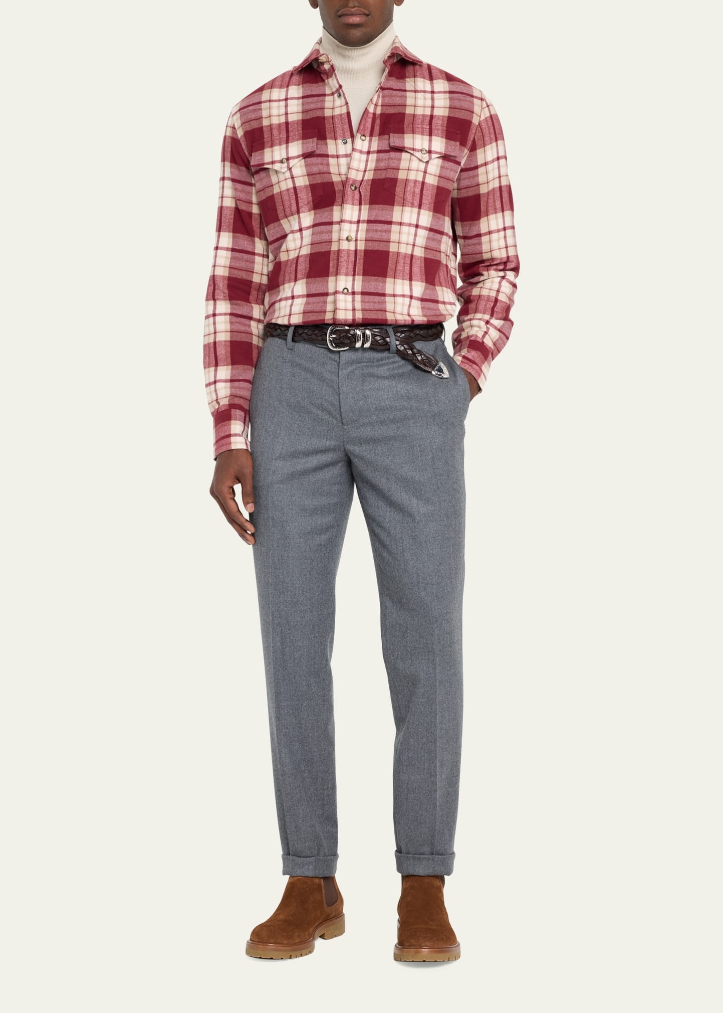 Men's Light Flannel Flat-Front Trousers - 2