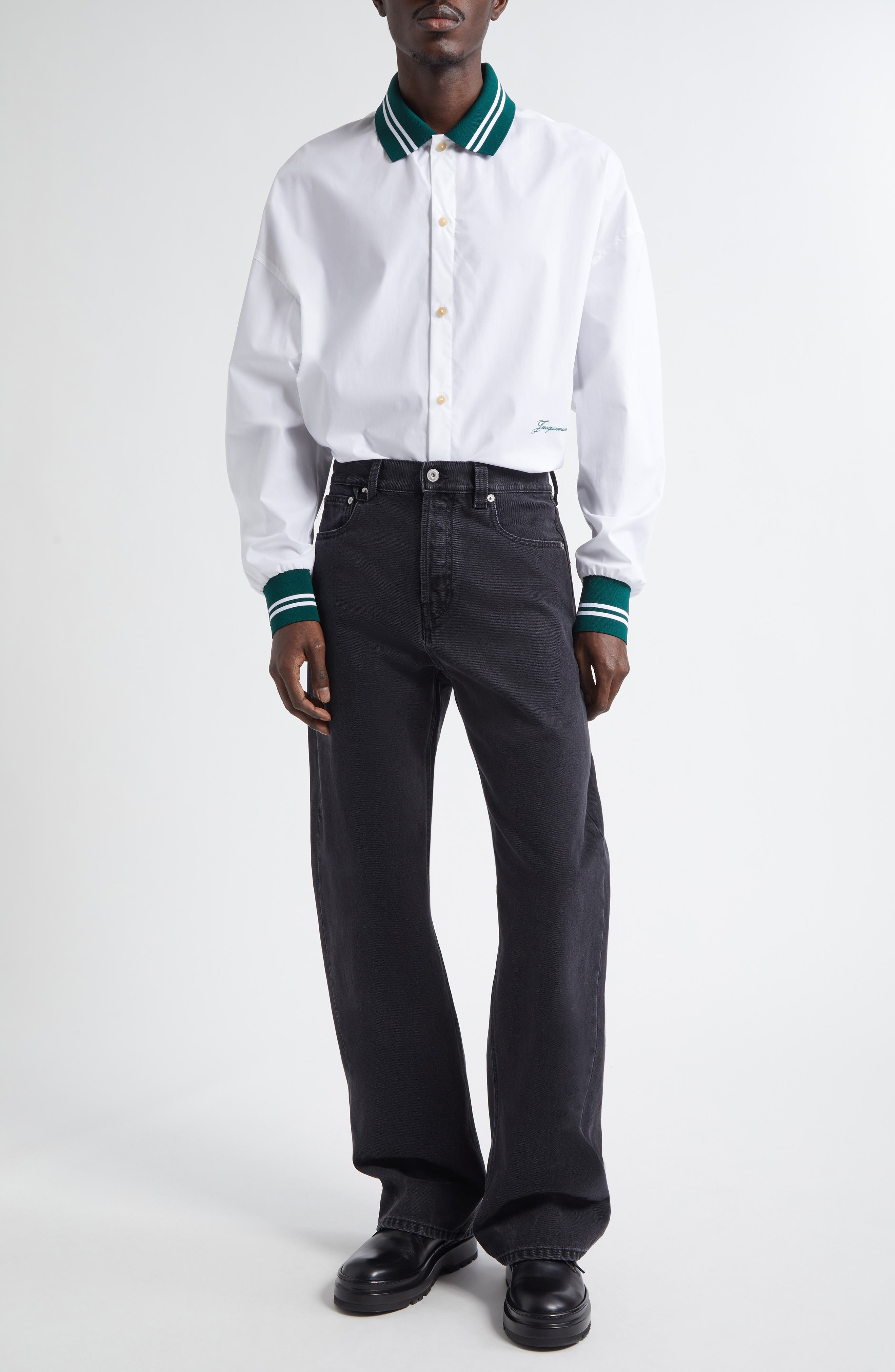Jacquemus La Chemise Baseball Stretch Cotton Button-Up Shirt in White at Nordstrom - 2