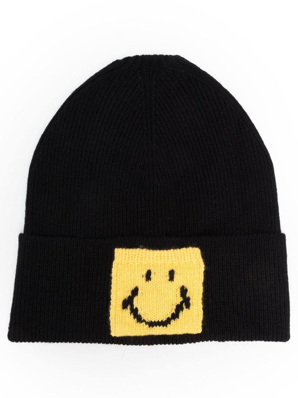 Smiley-patch ribbed beanie - 1