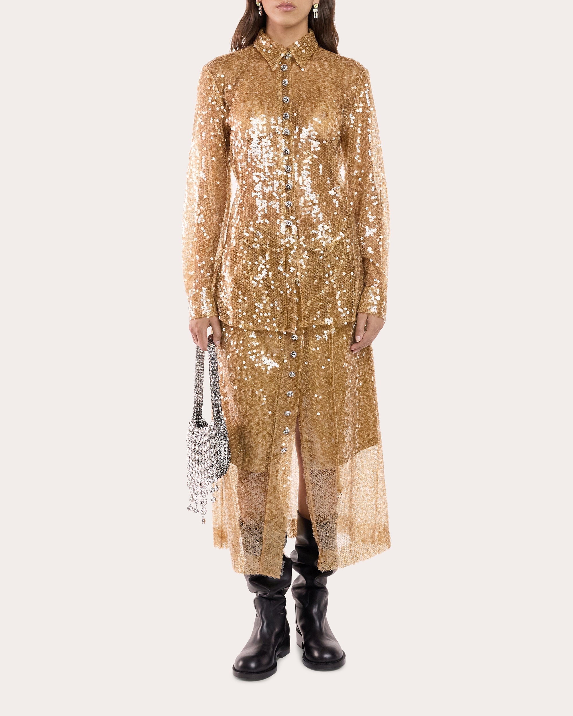 Embellished Sequin-Embroidered Midi Skirt - 2