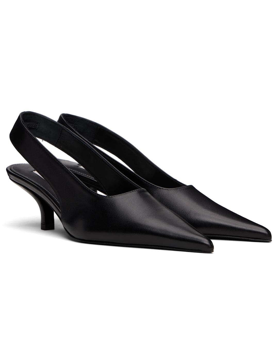 Black Classic Leather Slingback Heels - 4