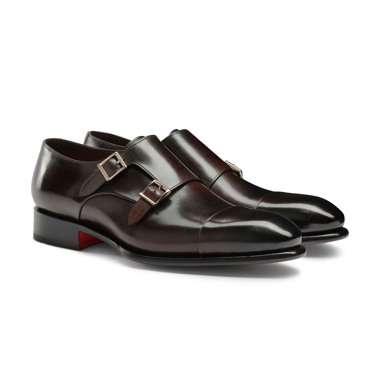 Men's polished brown leather double-buckle shoe - 3