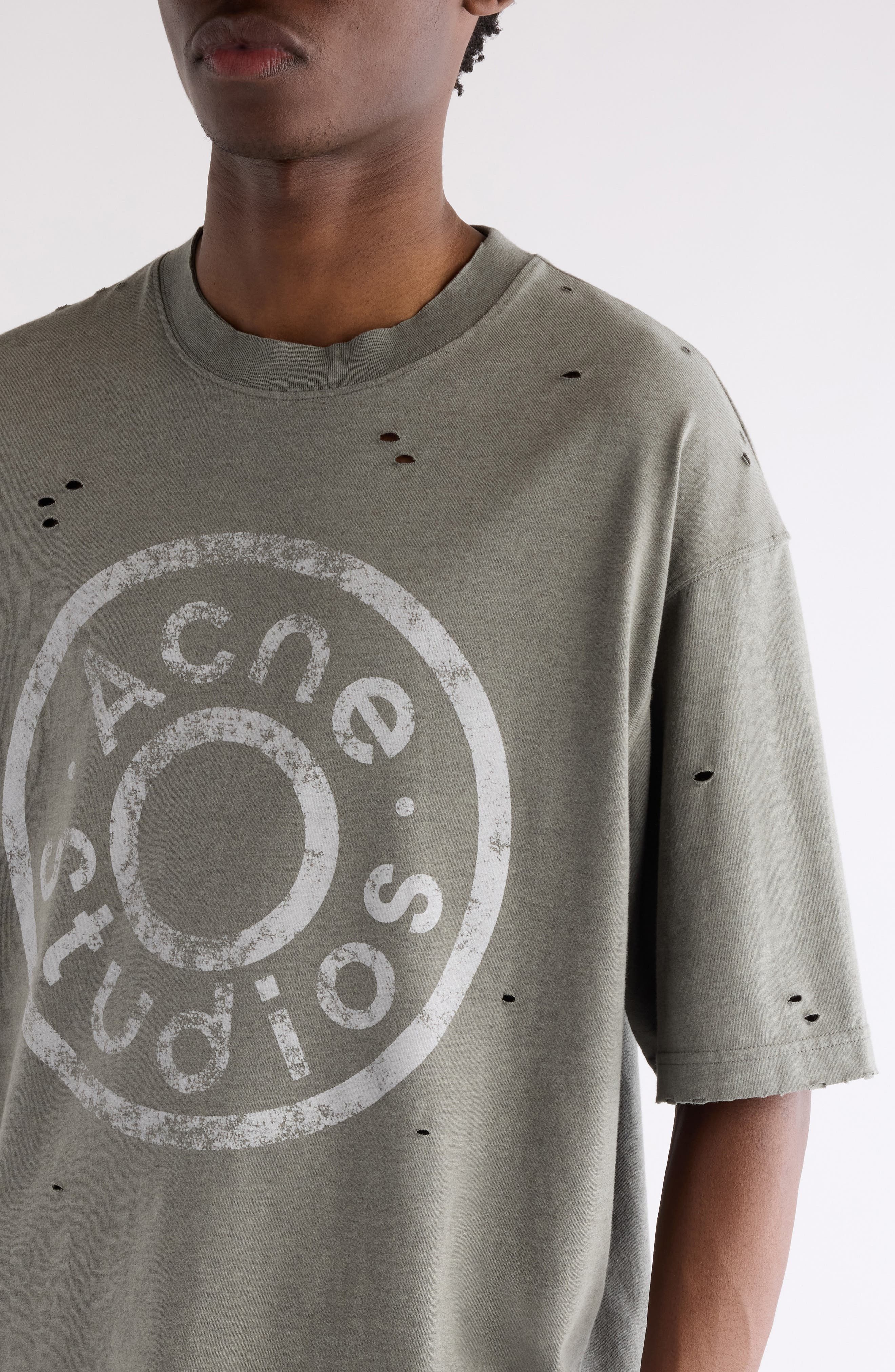 Acne Studios Oversize Ripped Logo Graphic T-Shirt in Moss Green at Nordstrom - 5